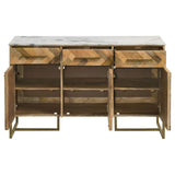 Keaton 3-door Marble Top Herringbone Accent Cabinet Natural - 951138