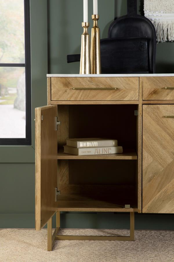Keaton 3-door Marble Top Herringbone Accent Cabinet Natural - 951138