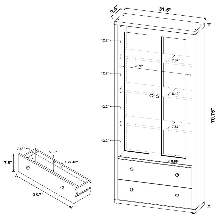 Hawthorne 4-shelf Glass Door Tall Cabinet with Drawers White - 953477