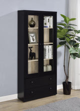 Hawthorne 4-shelf Glass Door Cabinet with Drawers Black - 953478