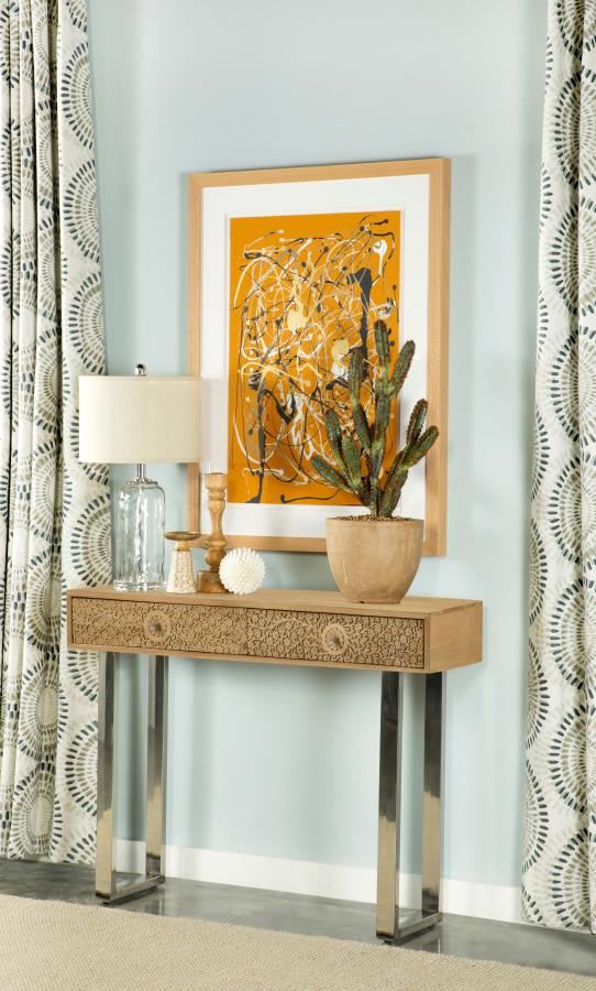 Draco 2-drawer Console Table Hand Carved Details Natural - 953512