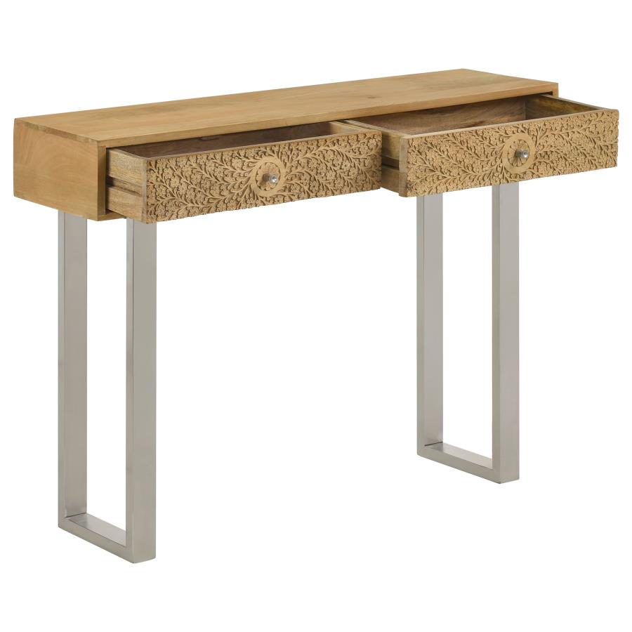 Draco 2-drawer Console Table Hand Carved Details Natural - 953512
