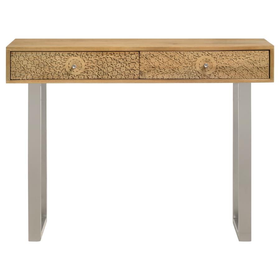 Draco 2-drawer Console Table Hand Carved Details Natural - 953512