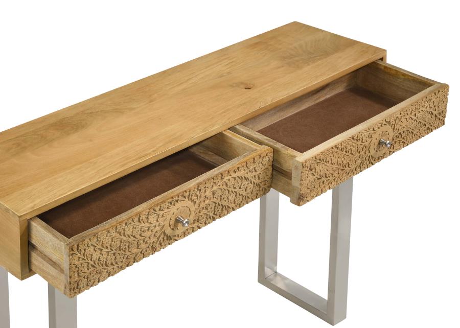 Draco 2-drawer Console Table Hand Carved Details Natural - 953512