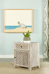 August 1-drawer Trellis Pattern Storage Cabinet White Washed - 953569