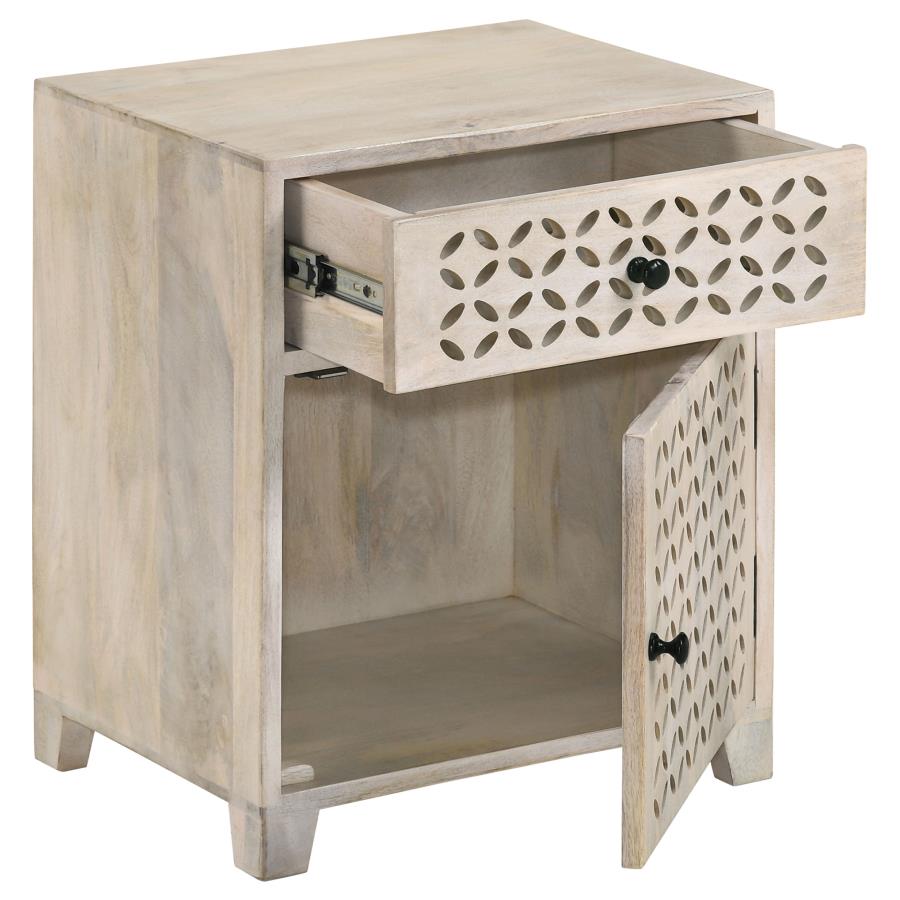 August 1-drawer Trellis Pattern Storage Cabinet White Washed - 953569