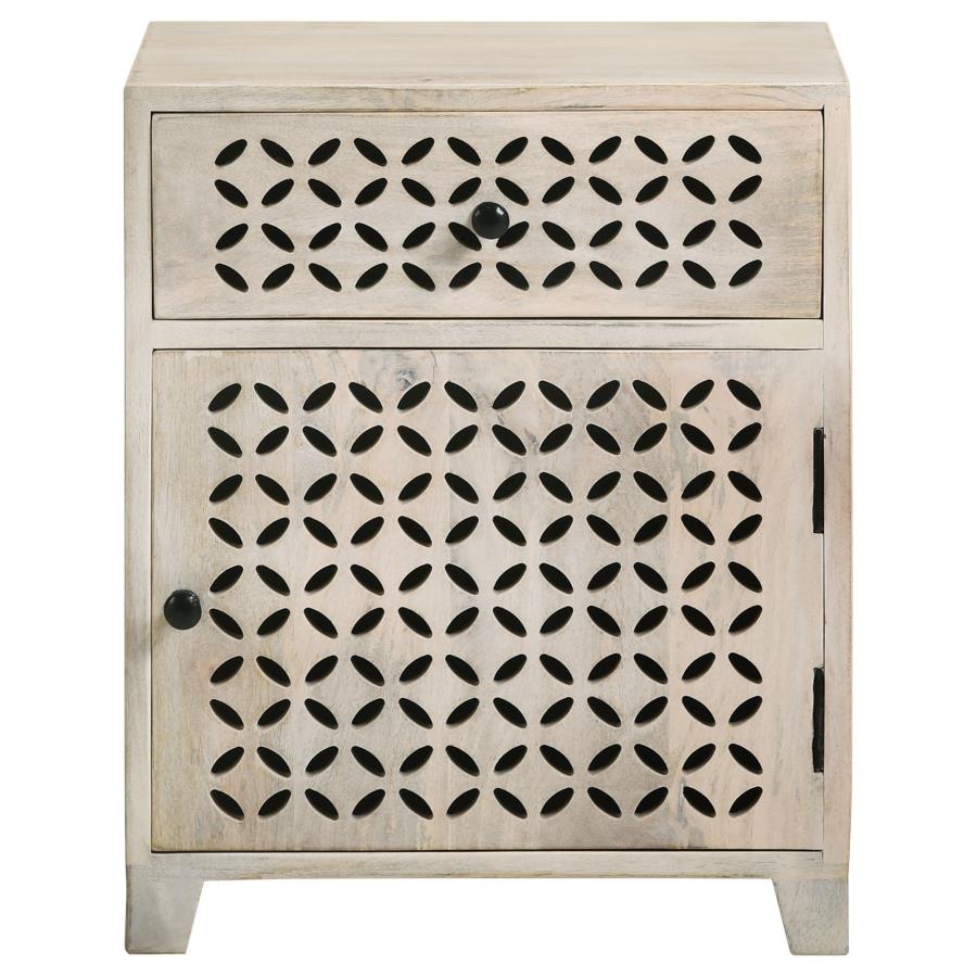 August 1-drawer Trellis Pattern Storage Cabinet White Washed - 953569
