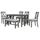 Foldable Dining Set For 6 With 4 Chairs And Bench, Space Saving Design - Gray
