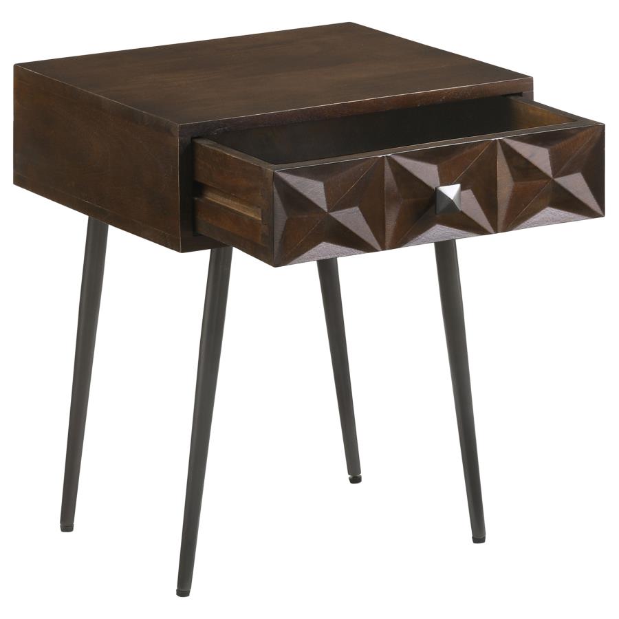 Ezra 1-drawer Rectangular Accent Side Table Coffee Brown - 959539
