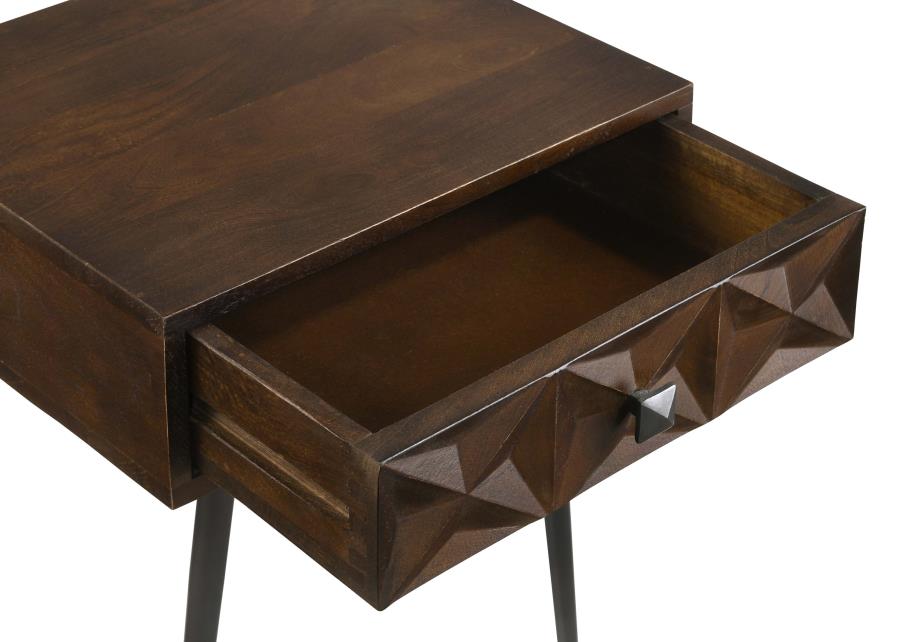 Ezra 1-drawer Rectangular Accent Side Table Coffee Brown - 959539