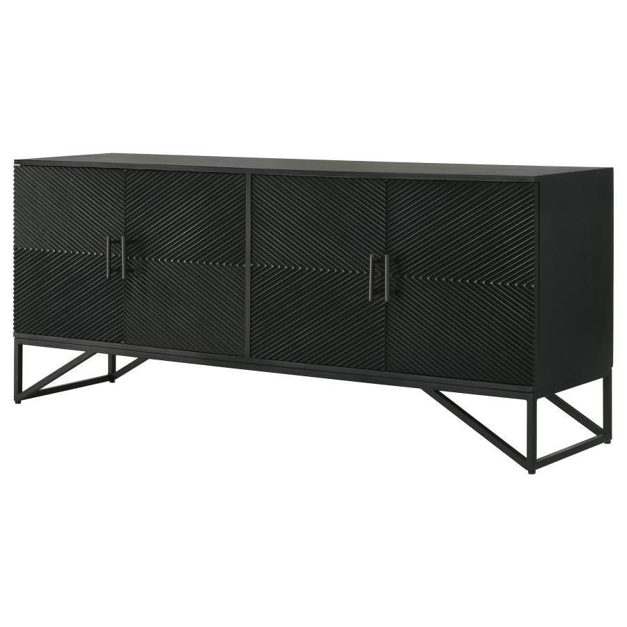 Riddell 4-door Wood Reeding Accent Cabinet Matte Black - 959631