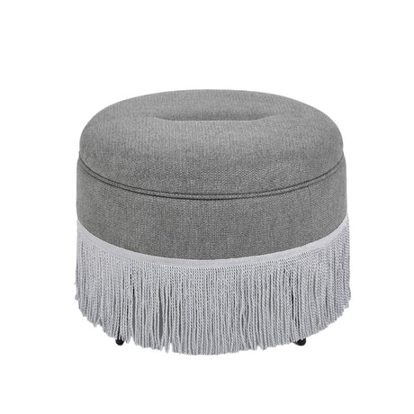 Round Storage Ottoman With Tassel, Decorative Accent Pouf For Living Room