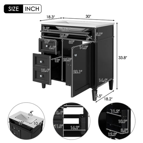 Bathroom Vanity With Top Sink, Storage Cabinet With 2 Drawers, Tip Out Drawer