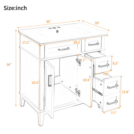 Modern Bathroom Vanity With Sink, Storage Cabinet, Soft Close Doors, Deep & Standard Drawers