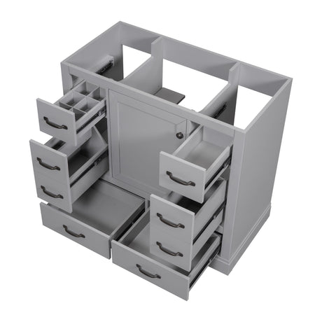 Modern Bathroom Vanity Base Only, 6 Drawer Storage With Adjustable Shelf