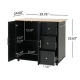 Mobile Kitchen Cart With Storage With 2 Doors, 3 Drawers & Adjustable Shelf - Black / Natural