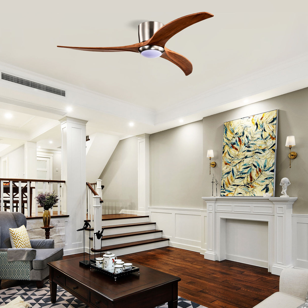 Flush Mount Fan Light, 3 Blades Ceiling Fan With Lights Remote Control, Quiet DC Motor, 6 Speed - Nickel