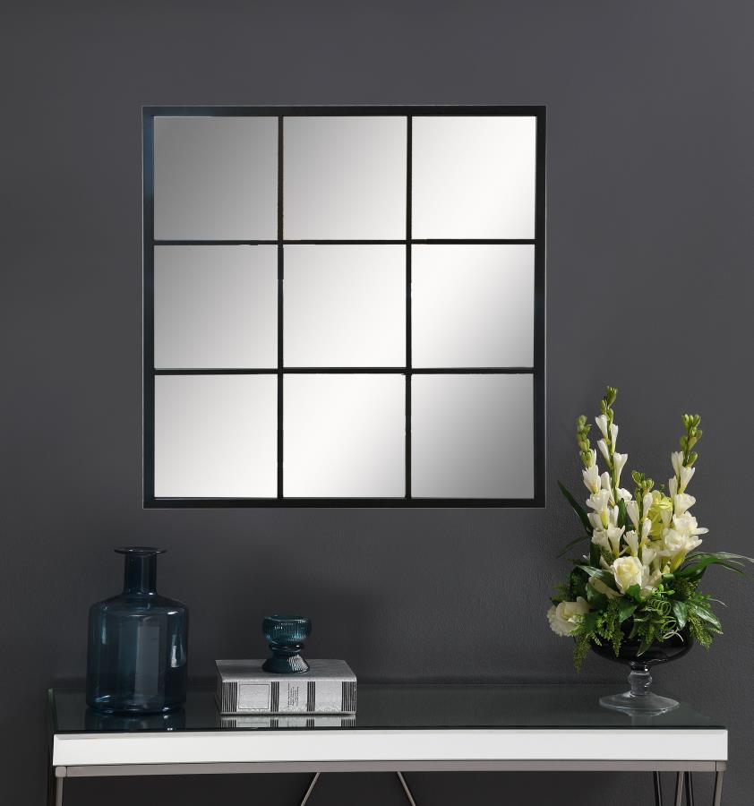 Quetzal 35 x 35 Inch Square Window Pane Wall Mirror Black - 962894