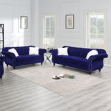 Upholstered Sofa Set With Crystal Tufted Seat And Nailhead Trim, 2 Piece Living Room Furniture - Indigo