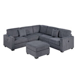 Upholstered L - Shaped 4 Piece Sectional Set With USB, Cocktail Ottoman