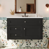 Modern Wall Mounted Floating Cabinet With Double Drawer And Sink