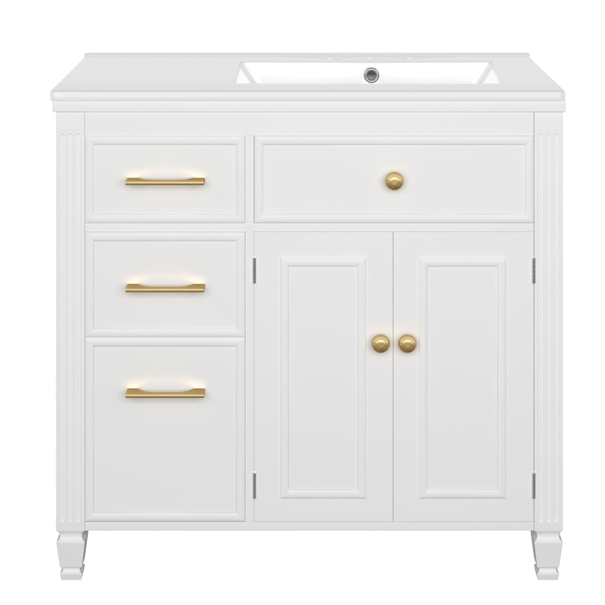 Bathroom Vanity With Sink, 1 Tip Out Drawer, 3 Side Drawers, Adjustable Shelf