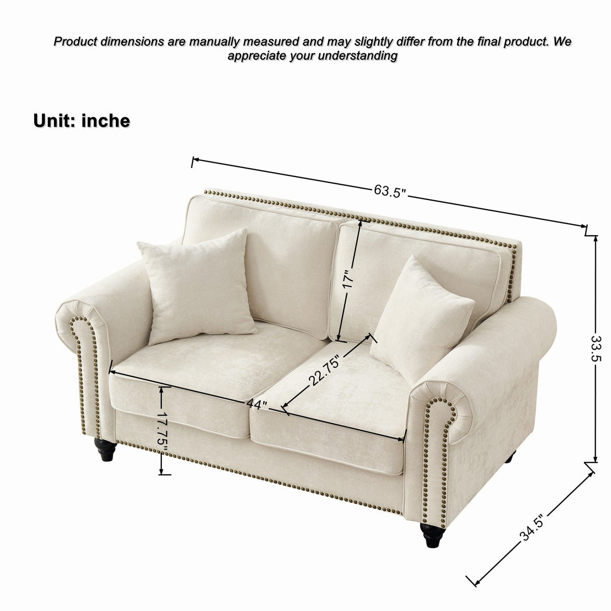 Modern 3 And 2 Seater Sofa With Rolled Arms, Tufted Upholstered Couch