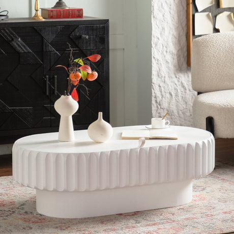 Fluted Storage Table & Lift Off Lid - Cream White