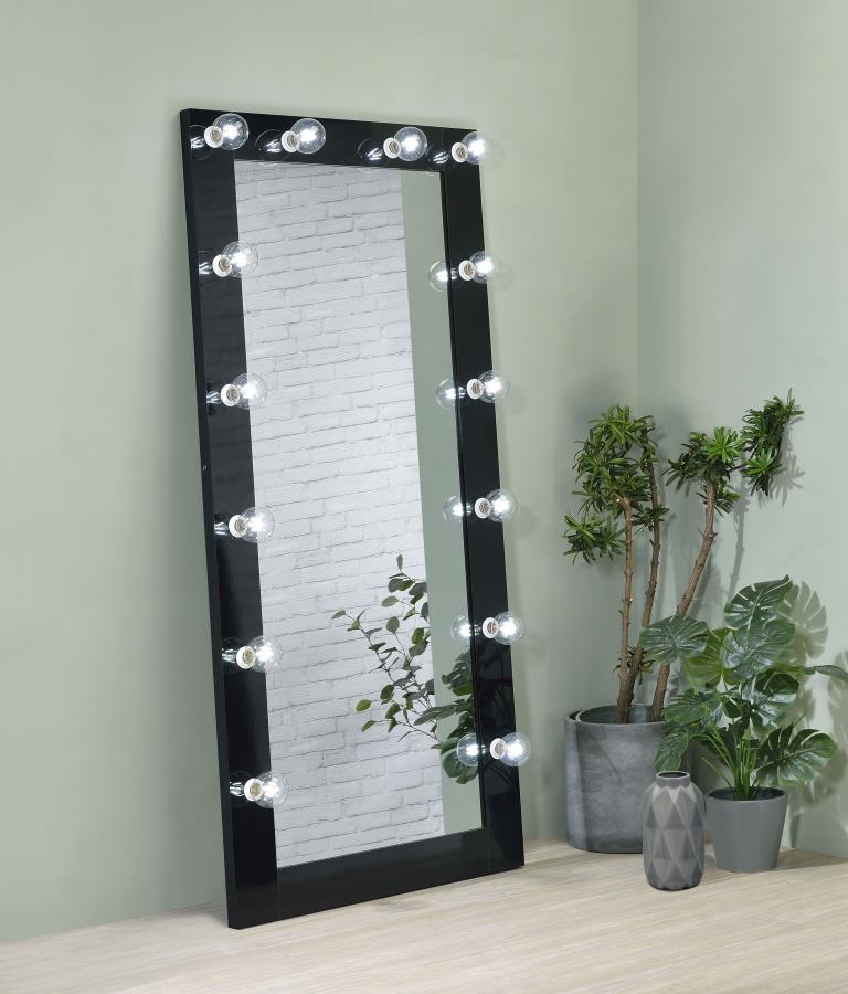 Zayan 32 x 71 Inch Floor Mirror LED Lighting Black Gloss - 969557