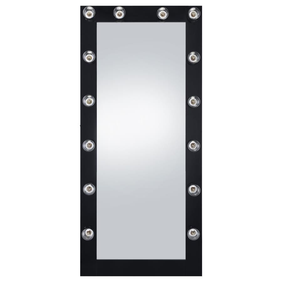 Zayan 32 x 71 Inch Floor Mirror LED Lighting Black Gloss - 969557