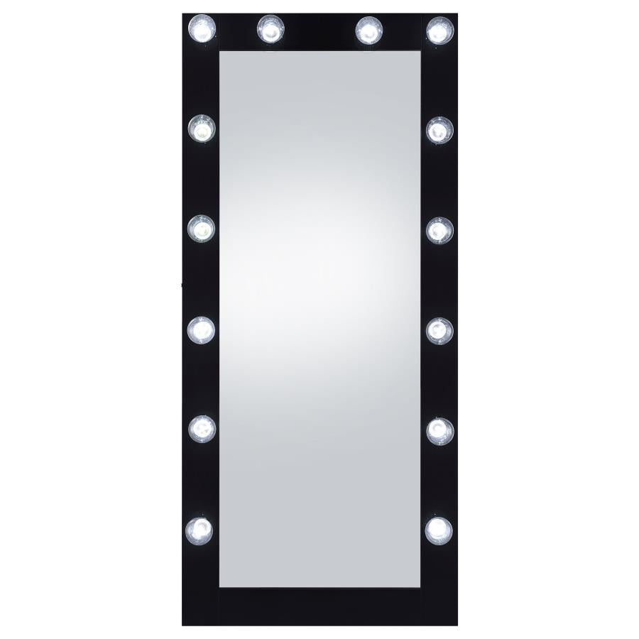 Zayan 32 x 71 Inch Floor Mirror LED Lighting Black Gloss - 969557