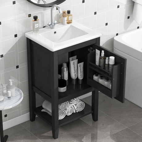 Modern Bathroom Vanity With Sink, Soft-Closing Door And Open Shelf