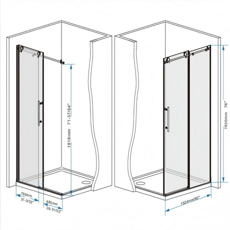Frameless Shower Door, Smooth Sliding Tracks