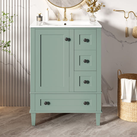 Bathroom Vanity With Integrated Basin, Soft Close Drawers, Door Mounted Double Layer Shelf