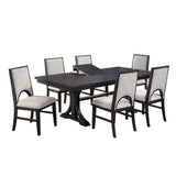 7 Piece Set, Trestle Dining Table And 6 Side Chairs With Cutout Back - Black / Charcoal / White