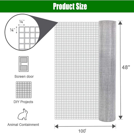 Galvanized Hardware Cloth, Gauge Metal Wire Fencing Roll For Garden And Animal Use - Silver