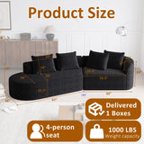 Upholstered Oversized Sectional Sofa, 4 Seater Extra Deep & Wide Seat Curved Cloud Couch With 4 Throw Pillows, Free Combination Living Room - Black
