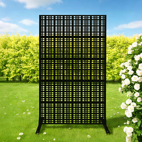 Outdoor And Indoor Divider With Freestanding Decorative Privacy Screen - Black
