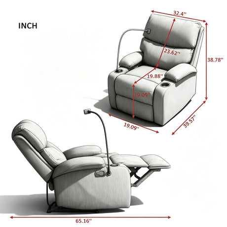 Adjustable Manual Recliner, Ergonomic Lounge Chair With Phone Holder And 2 Cup Holders