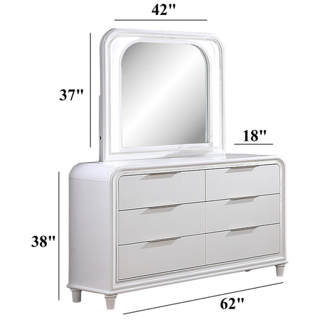 Pearl Dresser With Mirror 6 Drawers Spacious Storage - White