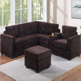 Contemporary L-Shaped Sectional Set With USB Console & Ottoman