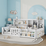 Platform Bed Frame With Guardrail, Storage Shelves & Bookshelf