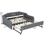 Full Size Upholstered Daybed With Trundle And USB Charging - Gray