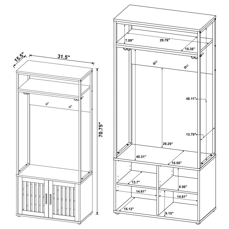 Quincy 2-door Coat Rack Hall Tree Storage Bench Dark Pine - 980006