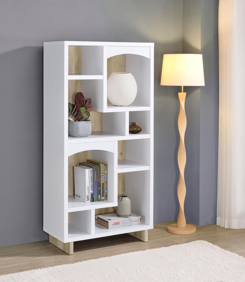 Dalton 65-inch 6-shelf Bookcase White and Distressed Pine - 980075