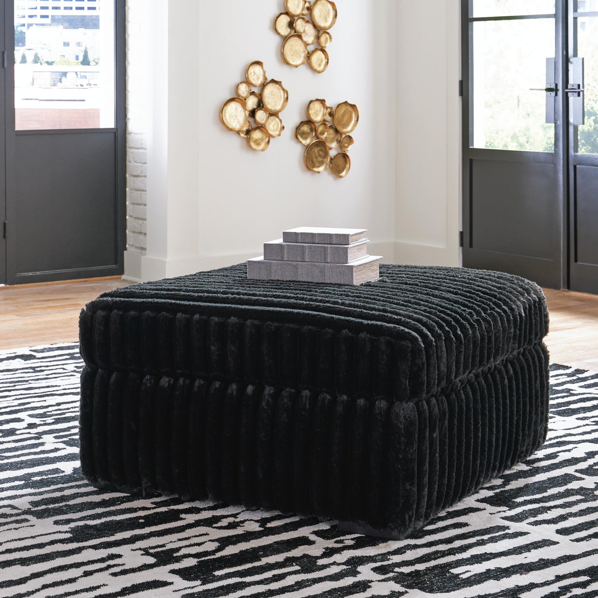 Midnight-Madness 2-Piece Sectional and Oversized Accent Ottoman - 98103U4