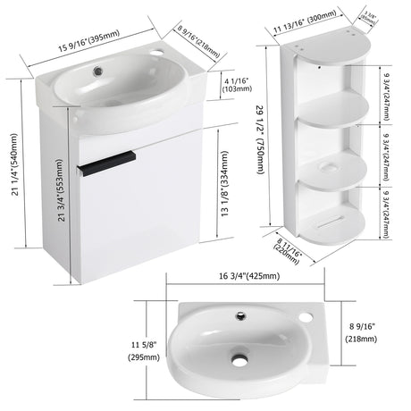 Wall Mounted Bathroom Vanity With Sink And Storage Rack, Soft Close Doors