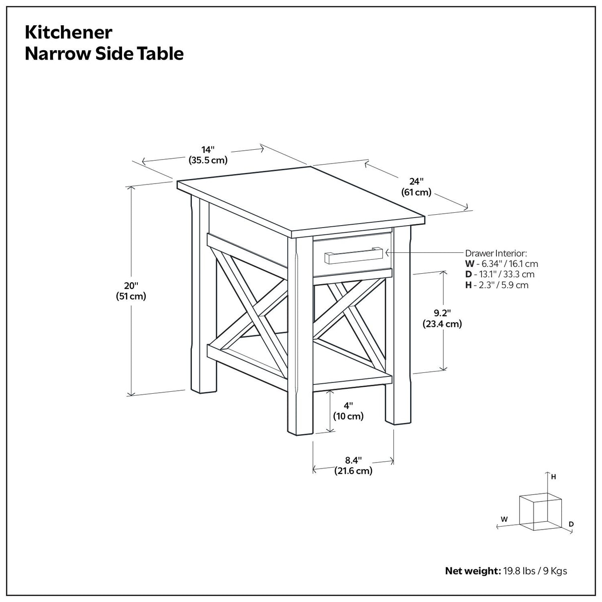 Kitchener - Narrow Side Table - Warm Walnut Brown