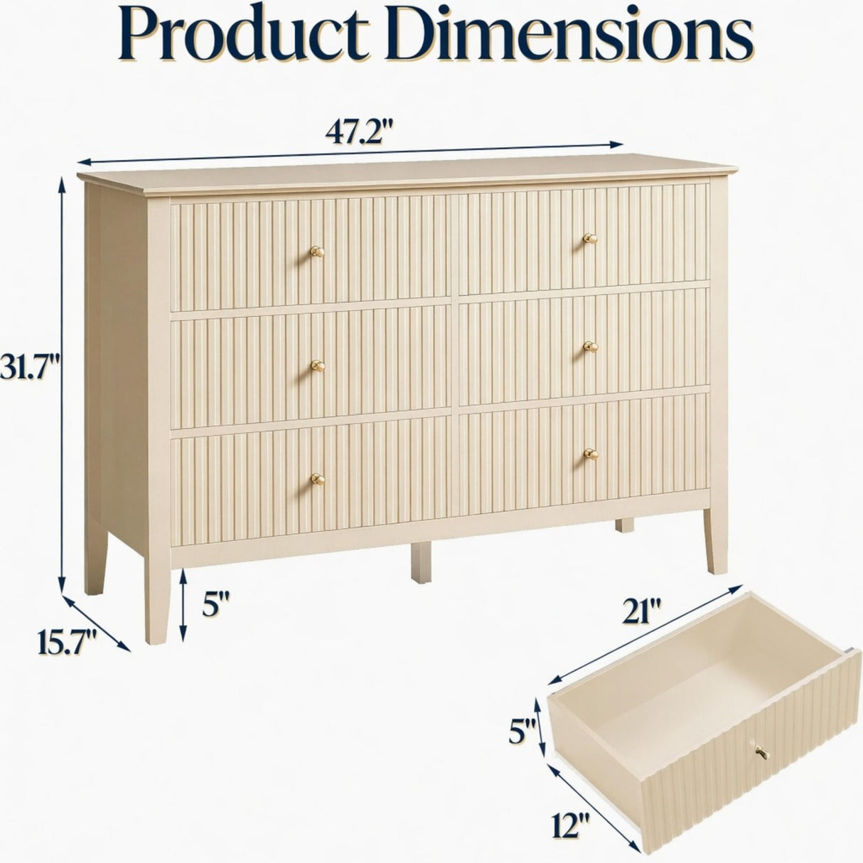 Modern 6 Drawer Fluted Dresser