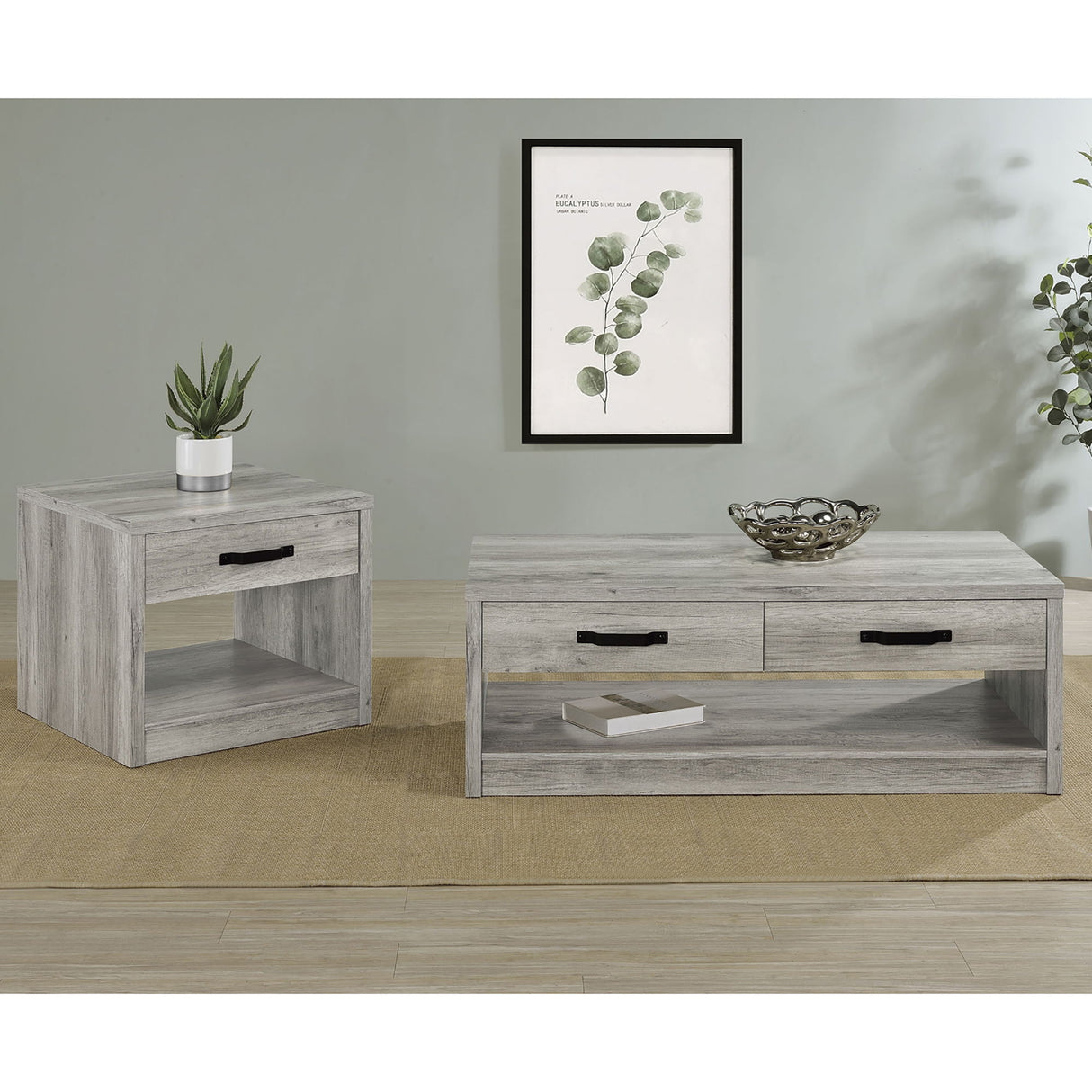 Nuberg - 2 Piece And End Table Set With Storage Drawers - Gray